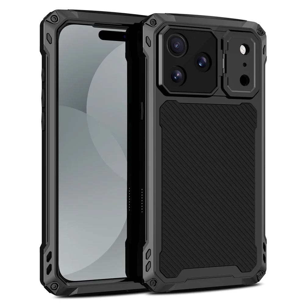 For iPhone 17 Pro Case Aluminum Alloy + Silicone Lens Kickstand Phone Cover with Tempered Glass Film - Black - 2
