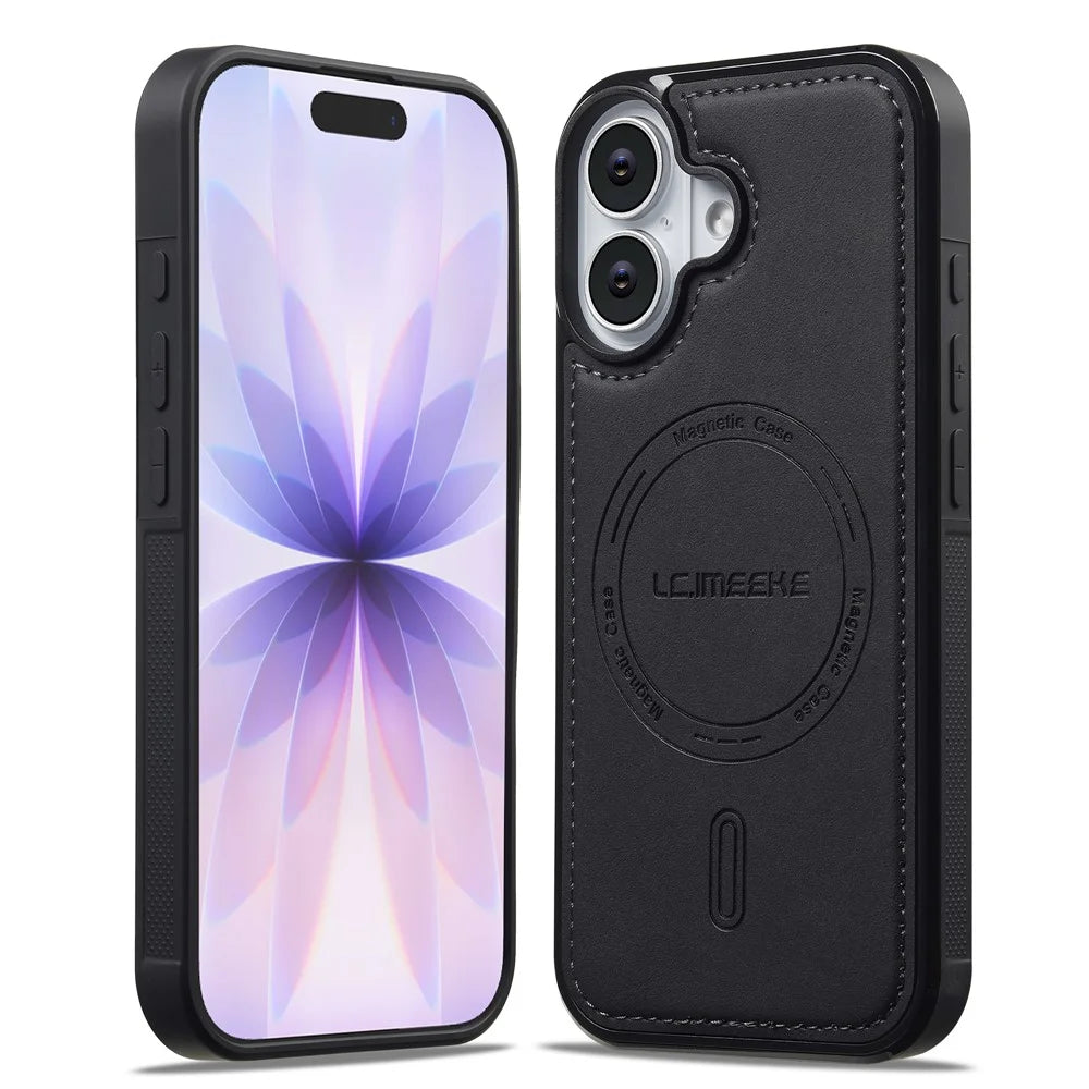 LC.IMEEKE L6 For iPhone 17 Case PU Leather Coated PC TPU Phone Cover Compatible with MagSafe - Black - 3