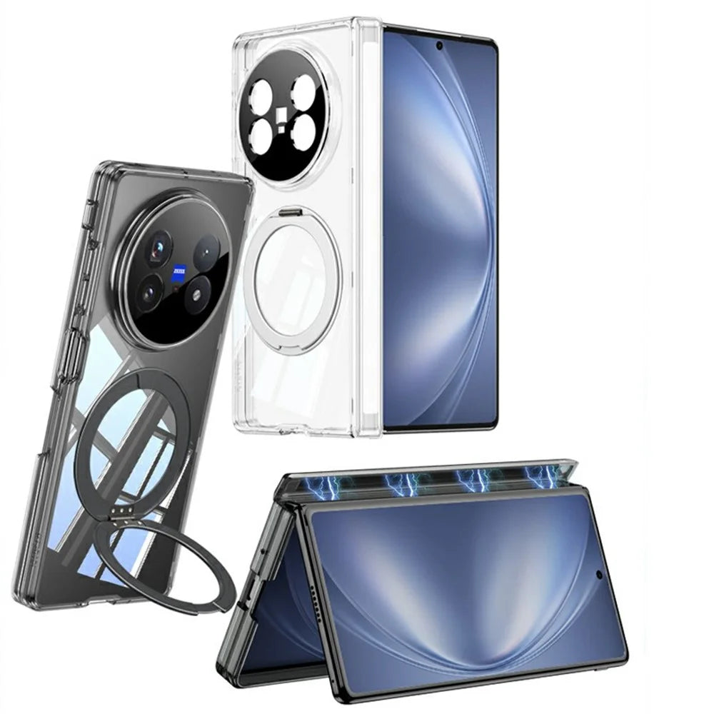 GKK For vivo X Fold5 5G Magnetic Case Rotating Kickstand Hinge Protection Clear TPU Phone Cover - Transparent Black - 2