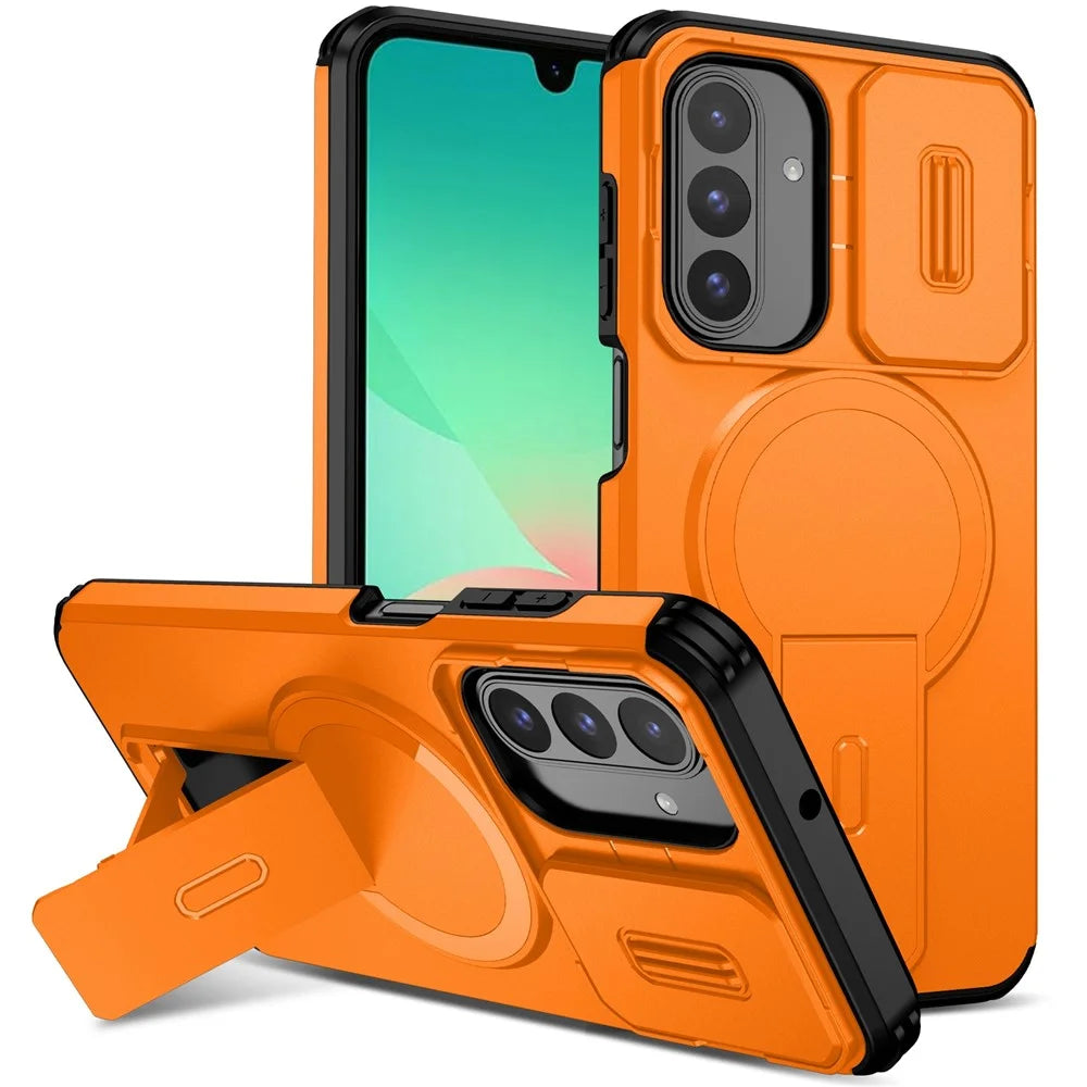 For Samsung Galaxy A17 5G / 4G / A26 5G Case Kickstand Camera Slider PC + TPU Phone Cover Magnetic Case - Orange - 1