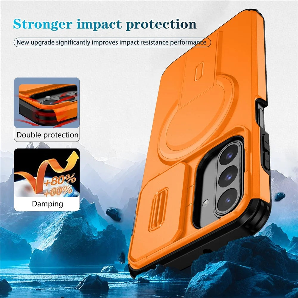 For Samsung Galaxy A17 5G / 4G / A26 5G Case Kickstand Camera Slider PC + TPU Phone Cover Magnetic Case - Orange - 2