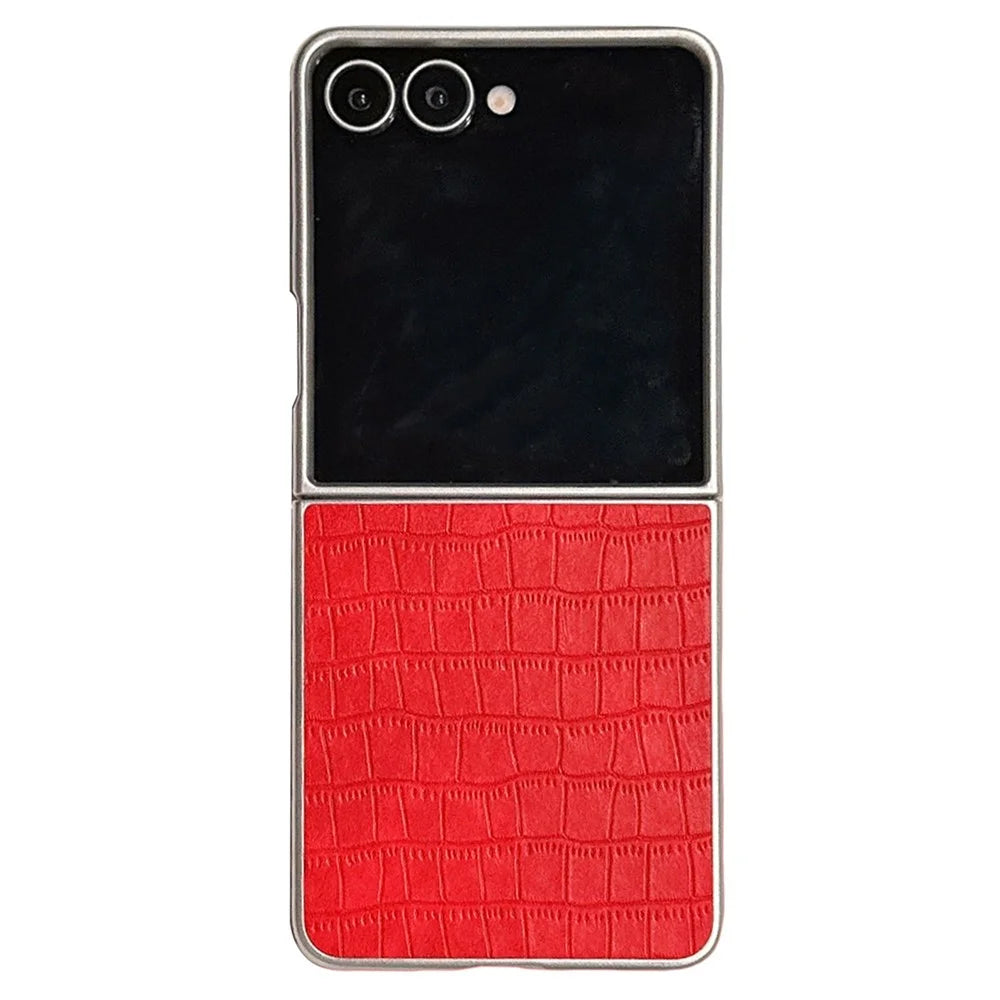 For Samsung Galaxy Z Flip7 5G Case Crocodile Texture PU Leather + PC Protective Phone Cover - Red - 1