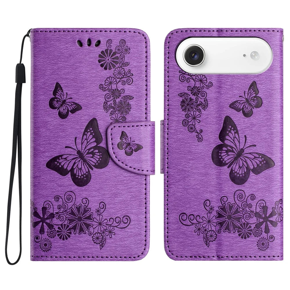 For iPhone Air Case Butterflies Flower Leather Wallet Flip Phone Cover - Purple - 1