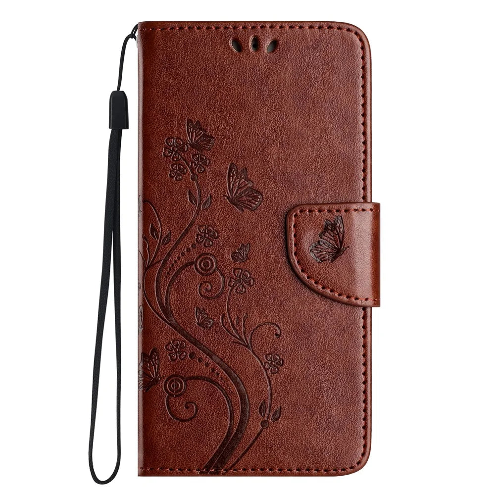 For iPhone 17 Pro Case Imprinted Mini Butterfly Leather Wallet Phone Cover - Brown - 6