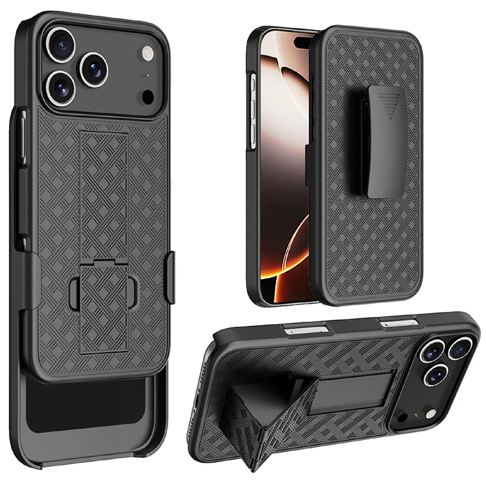For iPhone 17 Pro Max Case PC + TPU Sliding Screen Cover Kickstand Phone Shell with Clip - 1