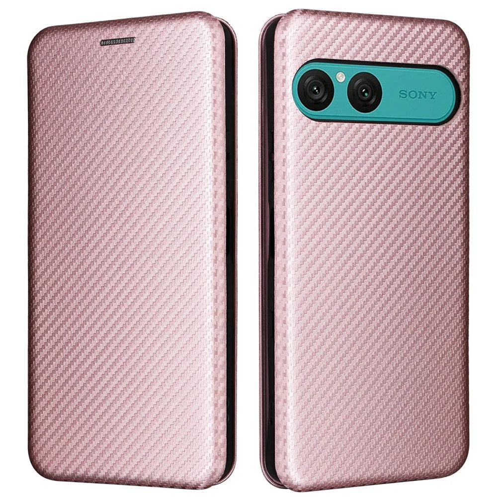 For Sony Xperia 10 VII Case Carbon Fiber Texture Drop-Proof PU Leather Phone Cover - Rose Gold - 1