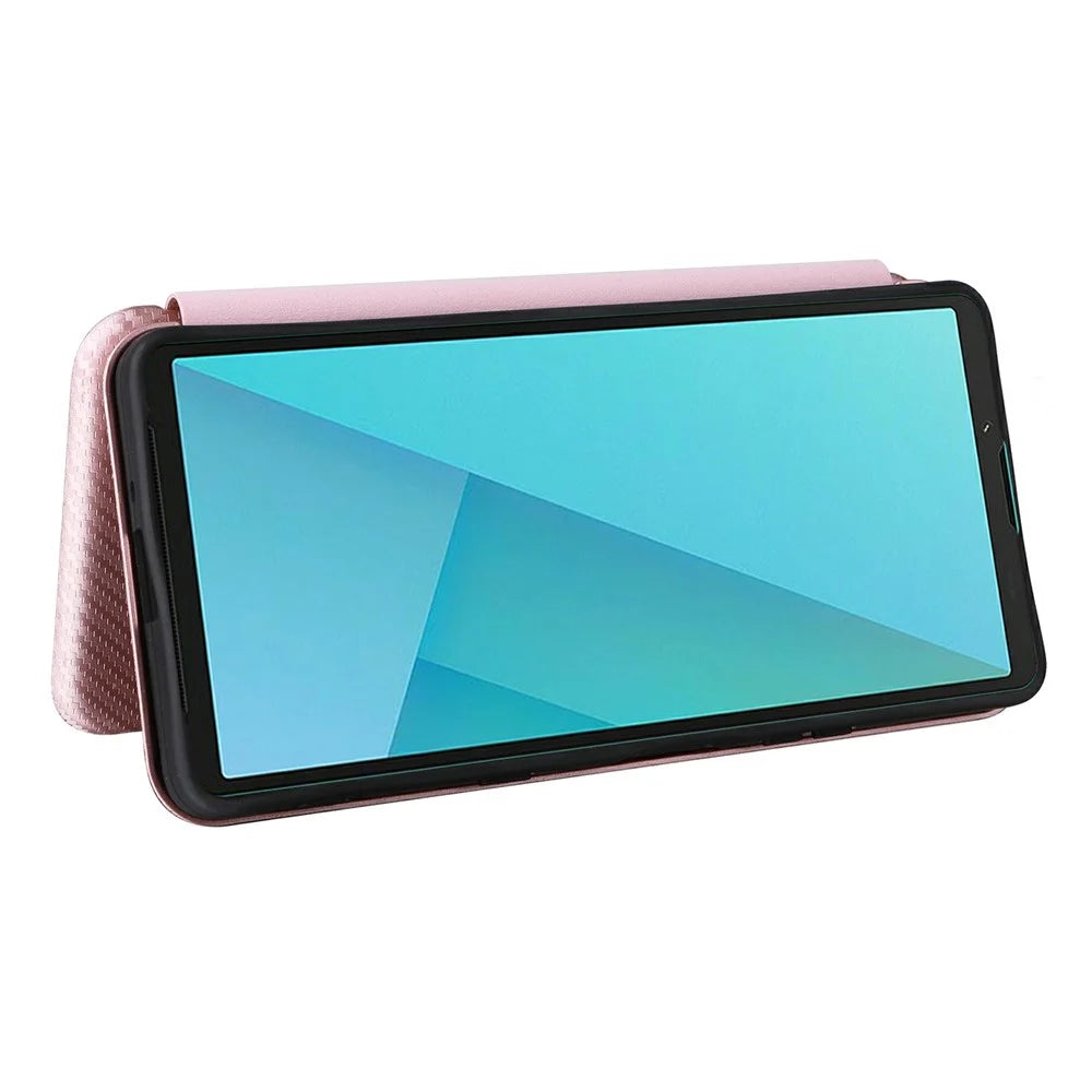 For Sony Xperia 10 VII Case Carbon Fiber Texture Drop-Proof PU Leather Phone Cover - Rose Gold - 3