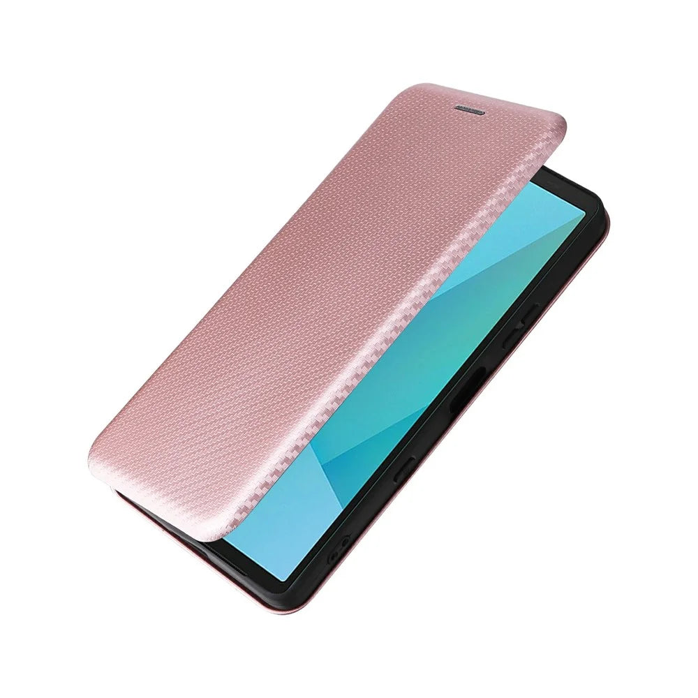For Sony Xperia 10 VII Case Carbon Fiber Texture Drop-Proof PU Leather Phone Cover - Rose Gold - 6