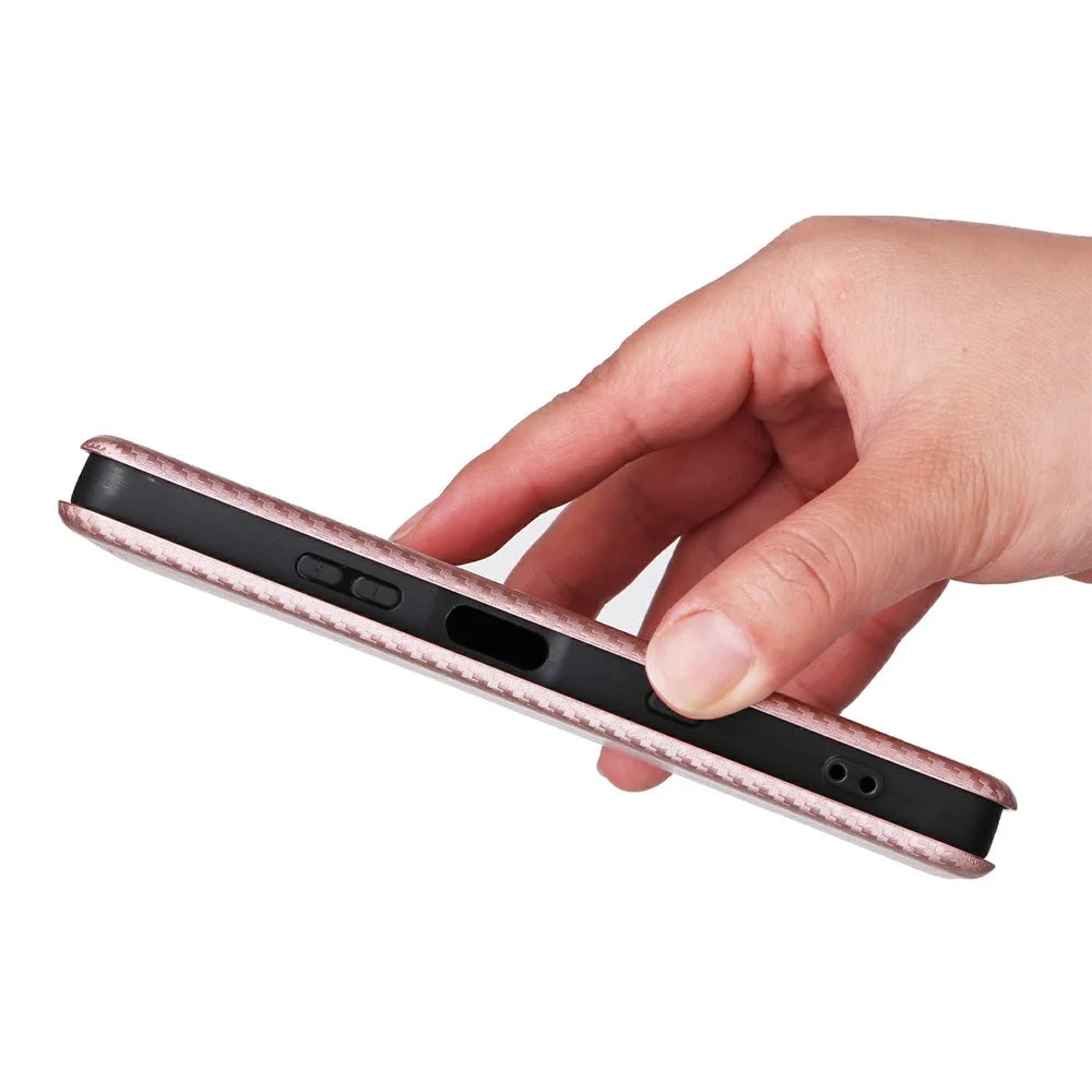 For Sony Xperia 10 VII Case Carbon Fiber Texture Drop-Proof PU Leather Phone Cover - Rose Gold - 7