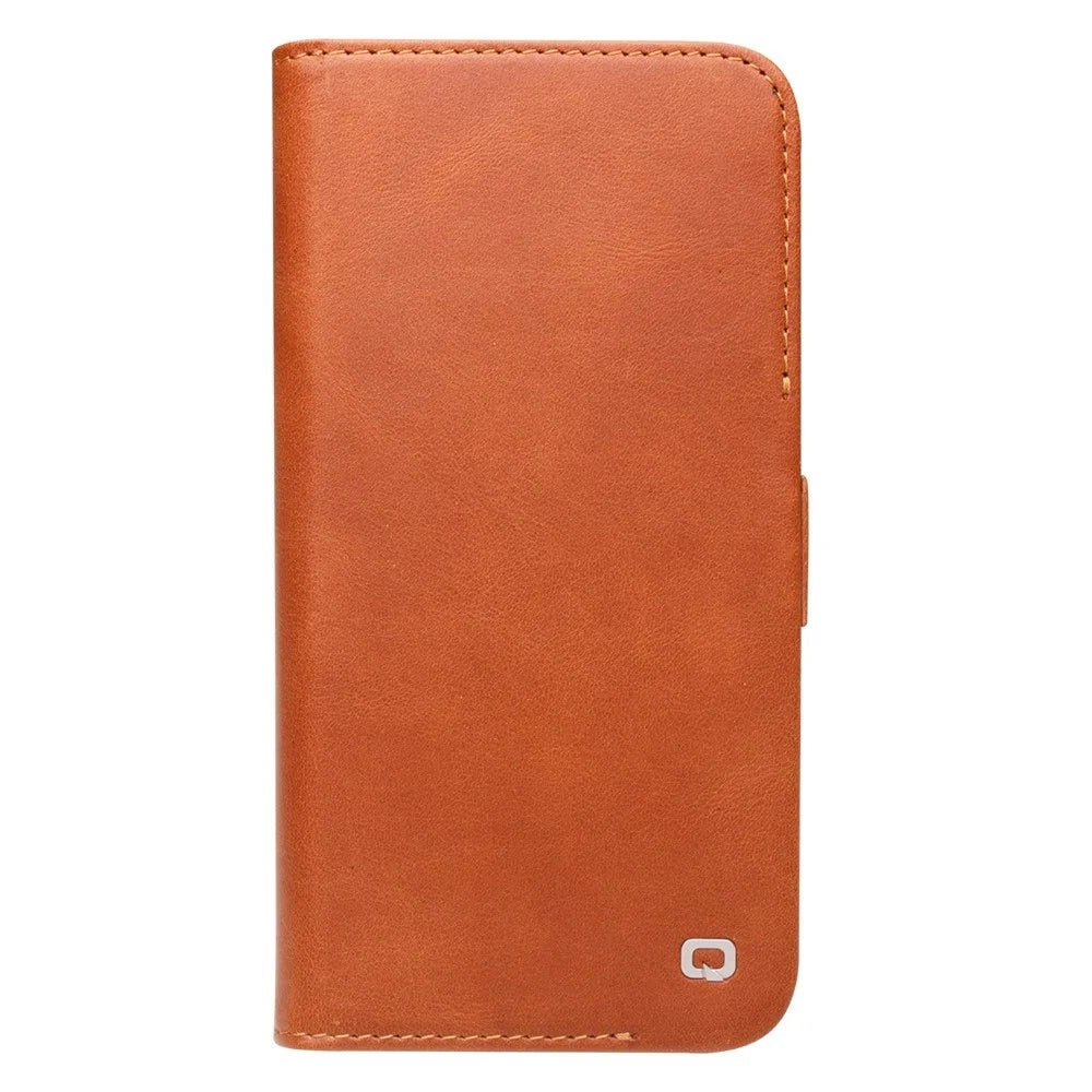 QIALINO For iPhone 14 Pro Fall-Proof Business Style Magnetic Closure Genuine Leather Flip Cover Wallet Stand Phone Case - Brown - 2