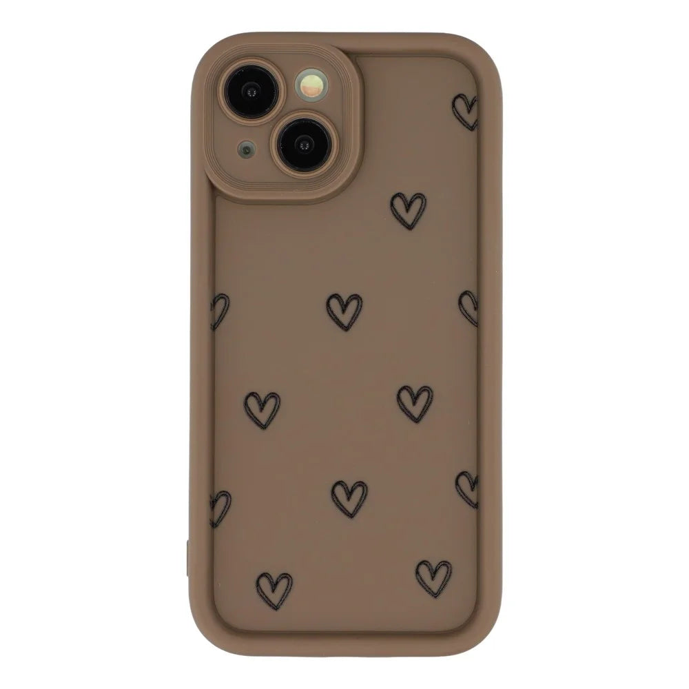 For iPhone 13 mini Phone Case Heart Pattern TPU Shockproof Protective Cover - Brown - 3