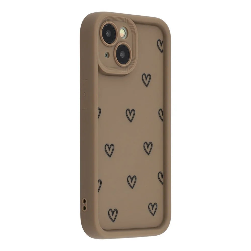 For iPhone 14 Plus Phone Case Heart Pattern TPU Shockproof Protective Cover - Brown - 1