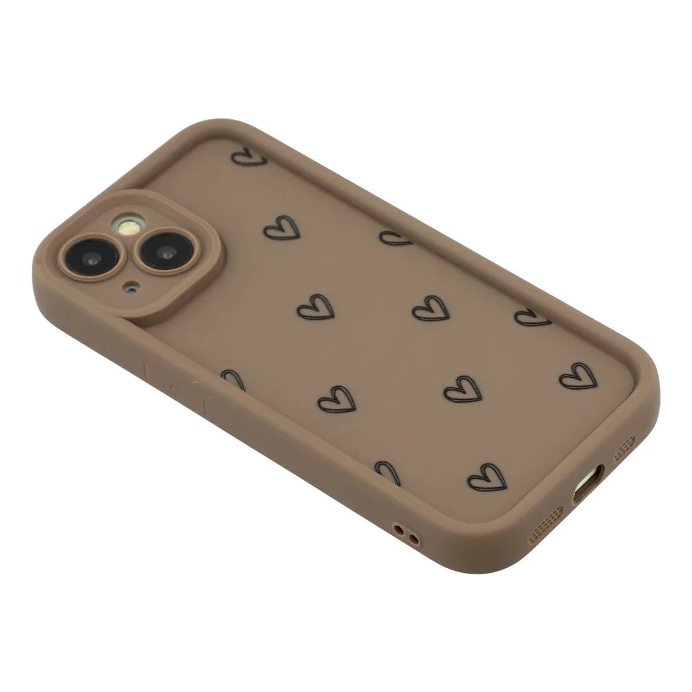For iPhone 15 Phone Case Heart Pattern TPU Shockproof Protective Cover - Brown - 4