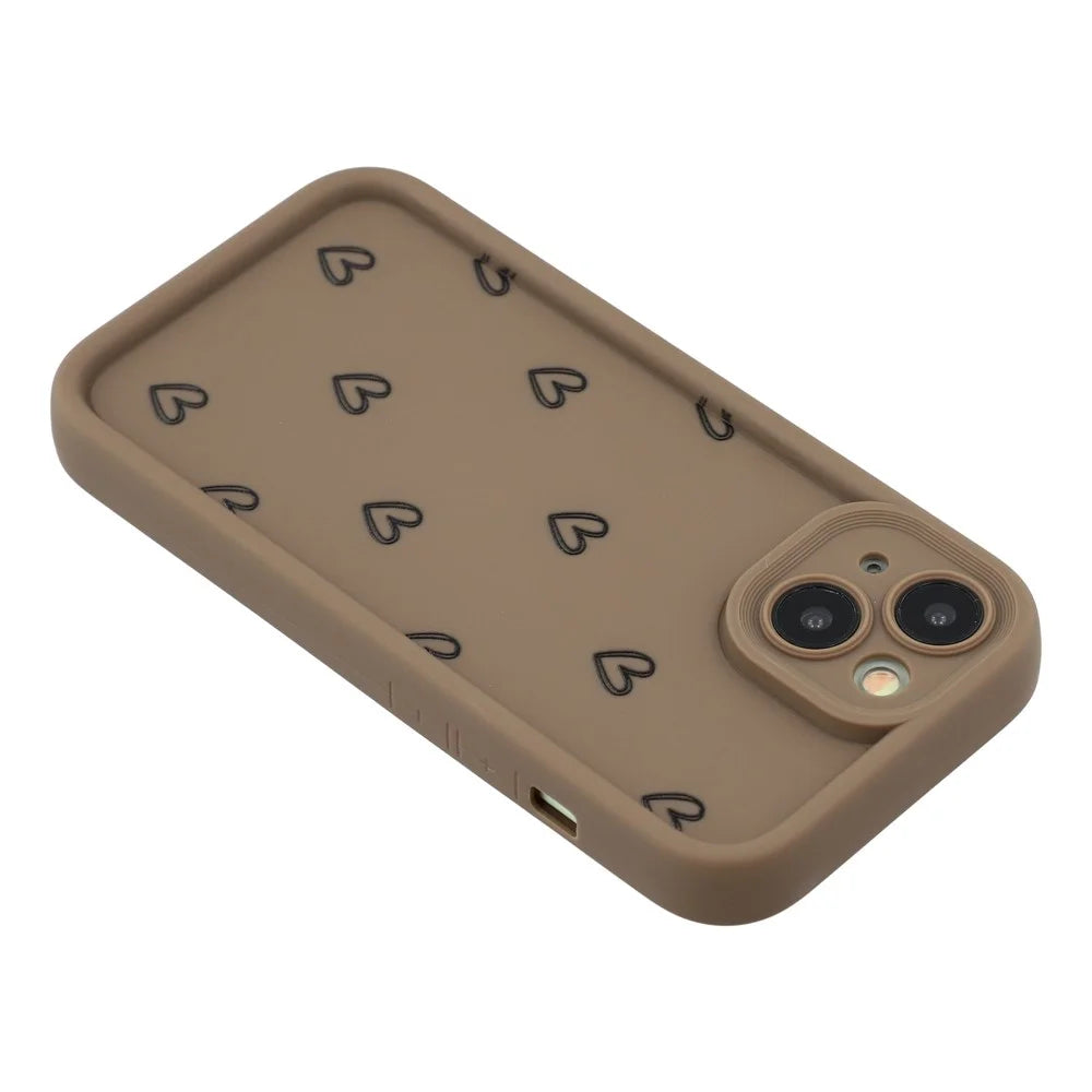 For iPhone 15 Phone Case Heart Pattern TPU Shockproof Protective Cover - Brown - 5