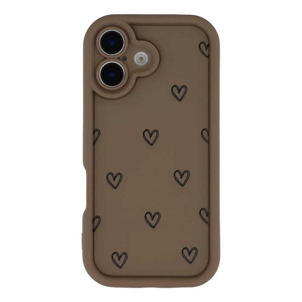 For iPhone 16 Phone Case Heart Pattern TPU Shockproof Protective Cover - Brown - 3