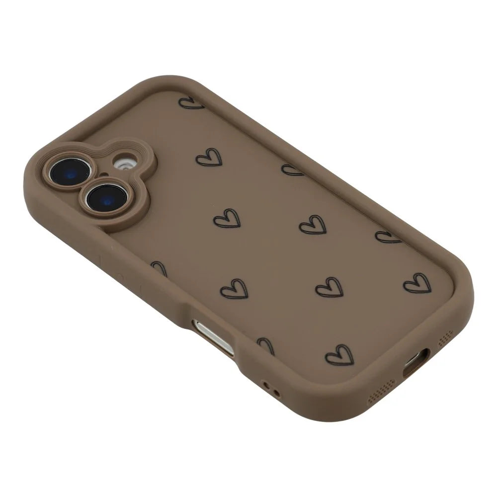 For iPhone 16 Plus Phone Case Heart Pattern TPU Shockproof Protective Cover - Brown - 4