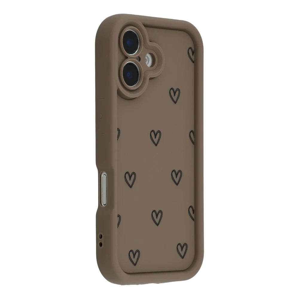 For iPhone 17 Phone Case Heart Pattern TPU Shockproof Protective Cover - Brown - 1