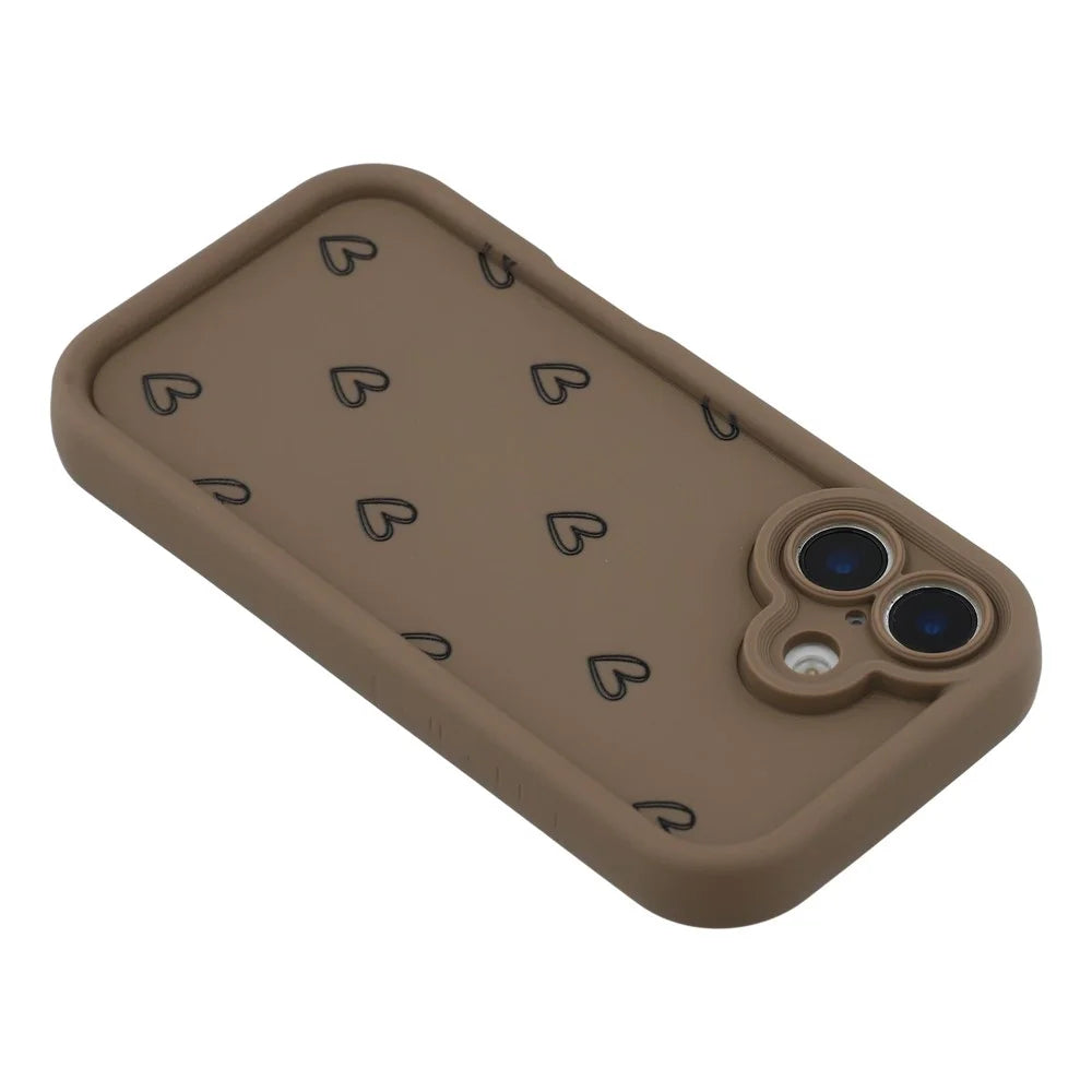 For iPhone 17 Phone Case Heart Pattern TPU Shockproof Protective Cover - Brown - 5
