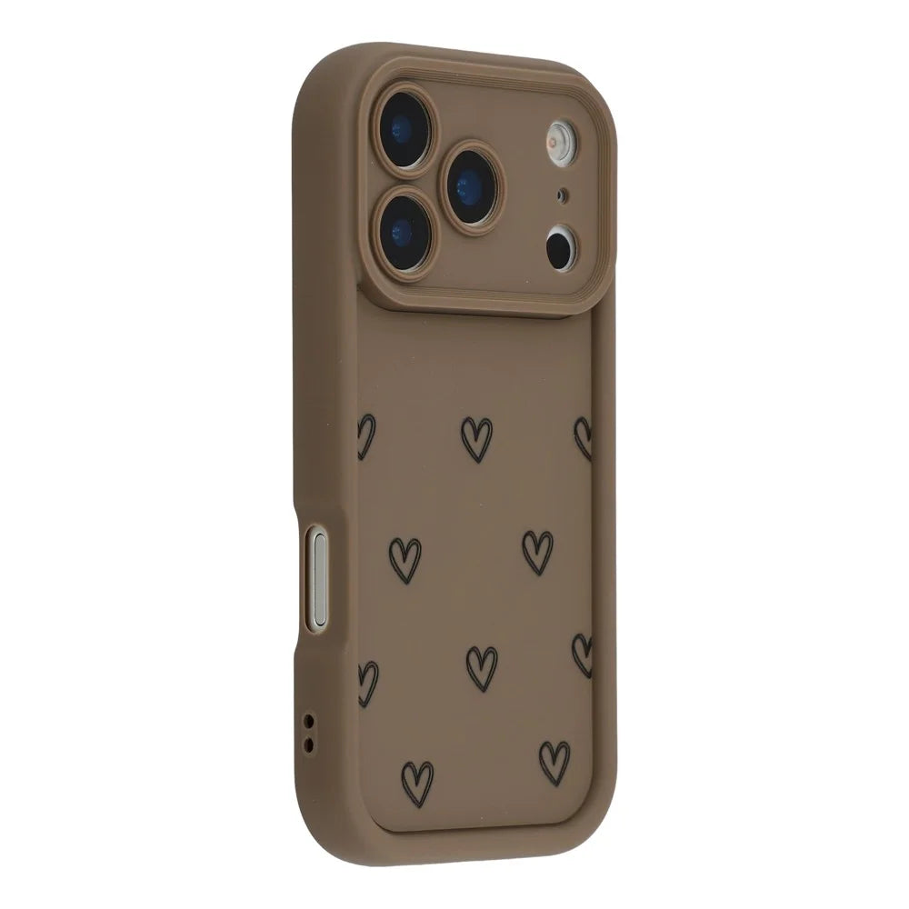 For iPhone 17 Pro Phone Case Heart Pattern TPU Shockproof Protective Cover - Brown - 1