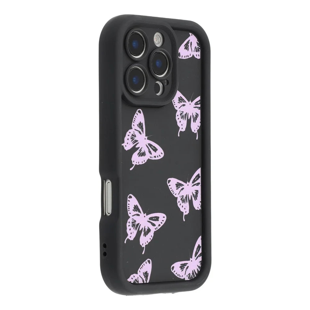 For iPhone 16 Pro Case Butterfly Print TPU Shockproof Phone Back Cover - Pink - 1