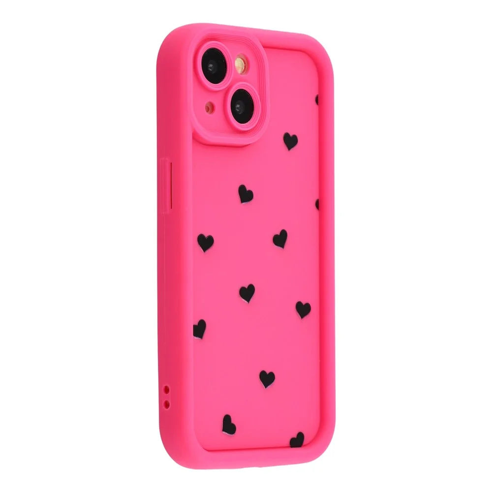 For iPhone 14 Case Heart Pattern TPU Phone Cover with Stepped Edge - Rose - 1