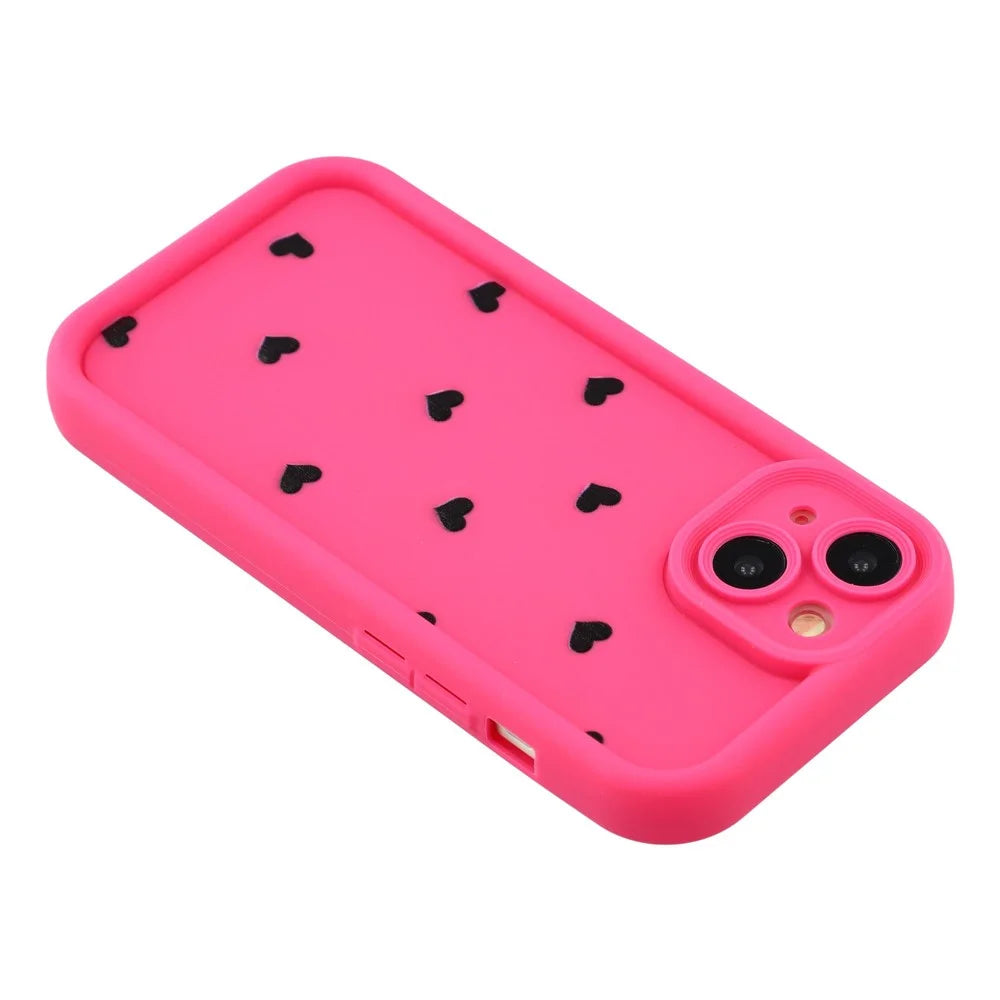 For iPhone 14 Plus Case Heart Pattern TPU Phone Cover with Stepped Edge - Rose - 5