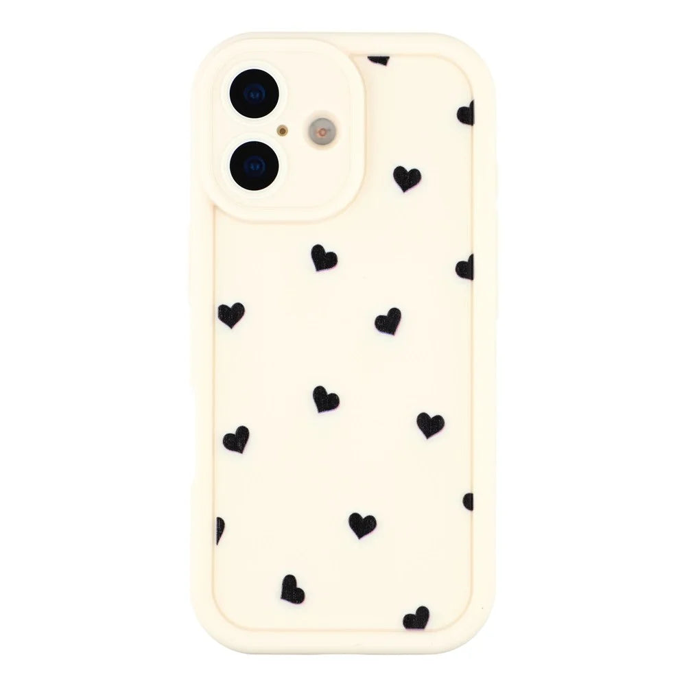 For iPhone 16 Case Heart Pattern TPU Phone Cover with Stepped Edge - White - 3