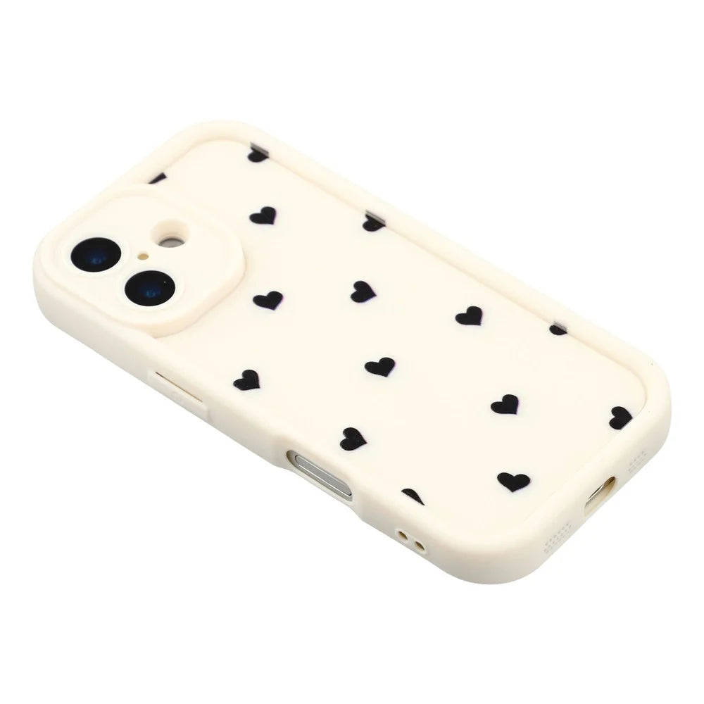 For iPhone 16 Case Heart Pattern TPU Phone Cover with Stepped Edge - White - 4