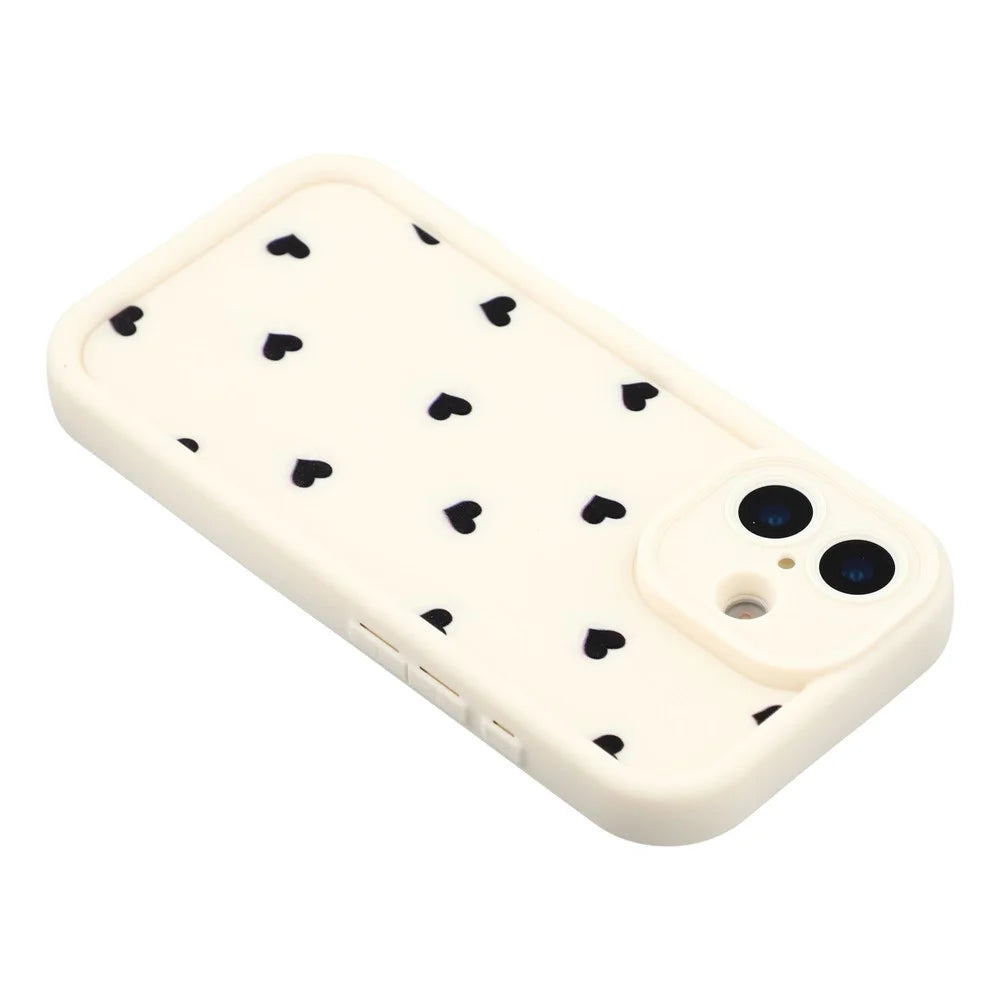 For iPhone 16 Plus Case Heart Pattern TPU Phone Cover with Stepped Edge - White - 5