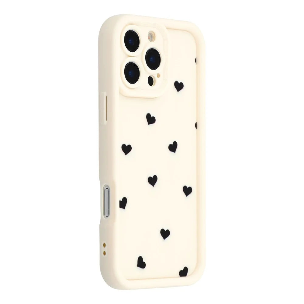 For iPhone 16 Pro Max Case Heart Pattern TPU Phone Cover with Stepped Edge - White - 1