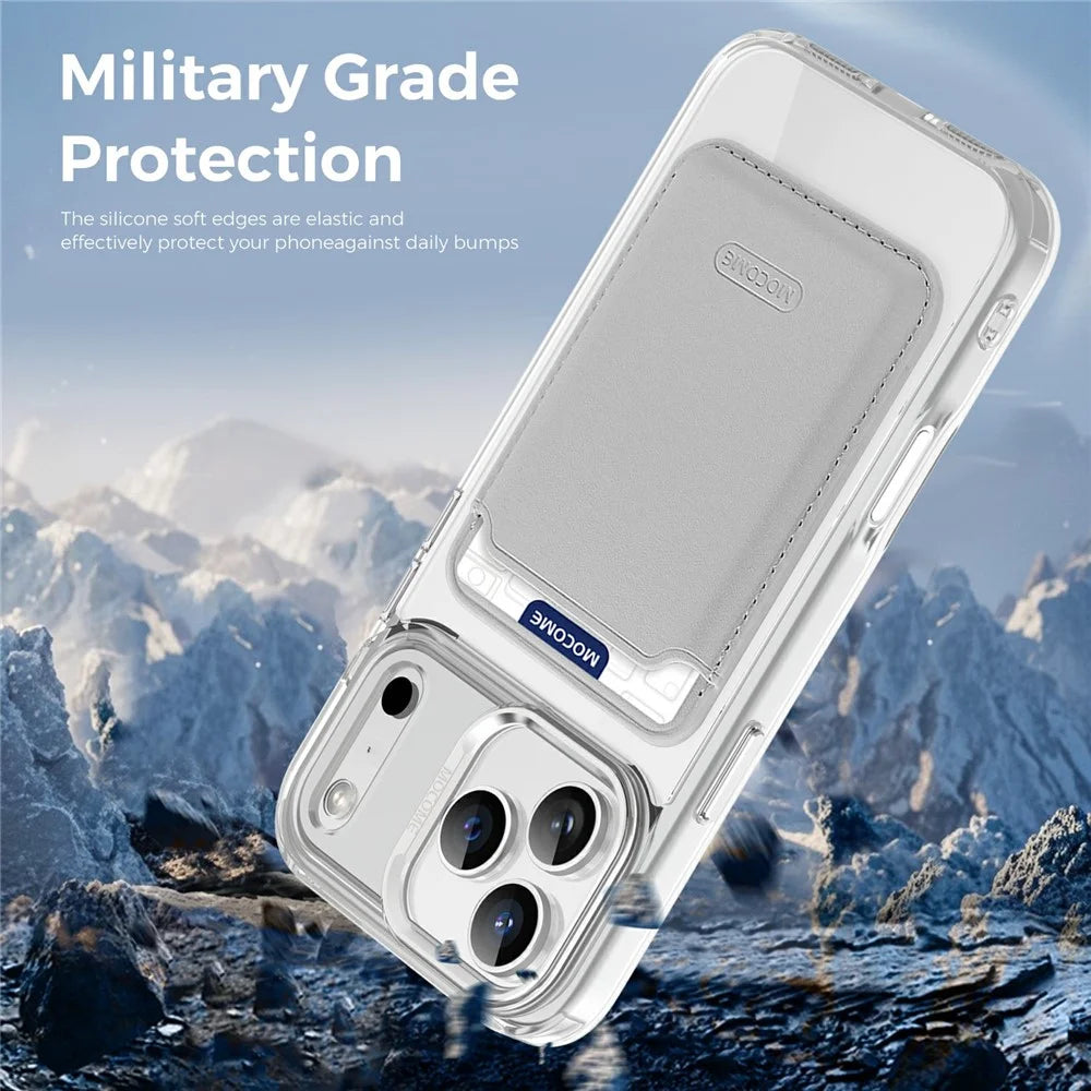For iPhone 17 Pro Max Magnetic Case Compatible with MagSafe TPU + PC Phone Cover with Card Bag - Transparent - 5