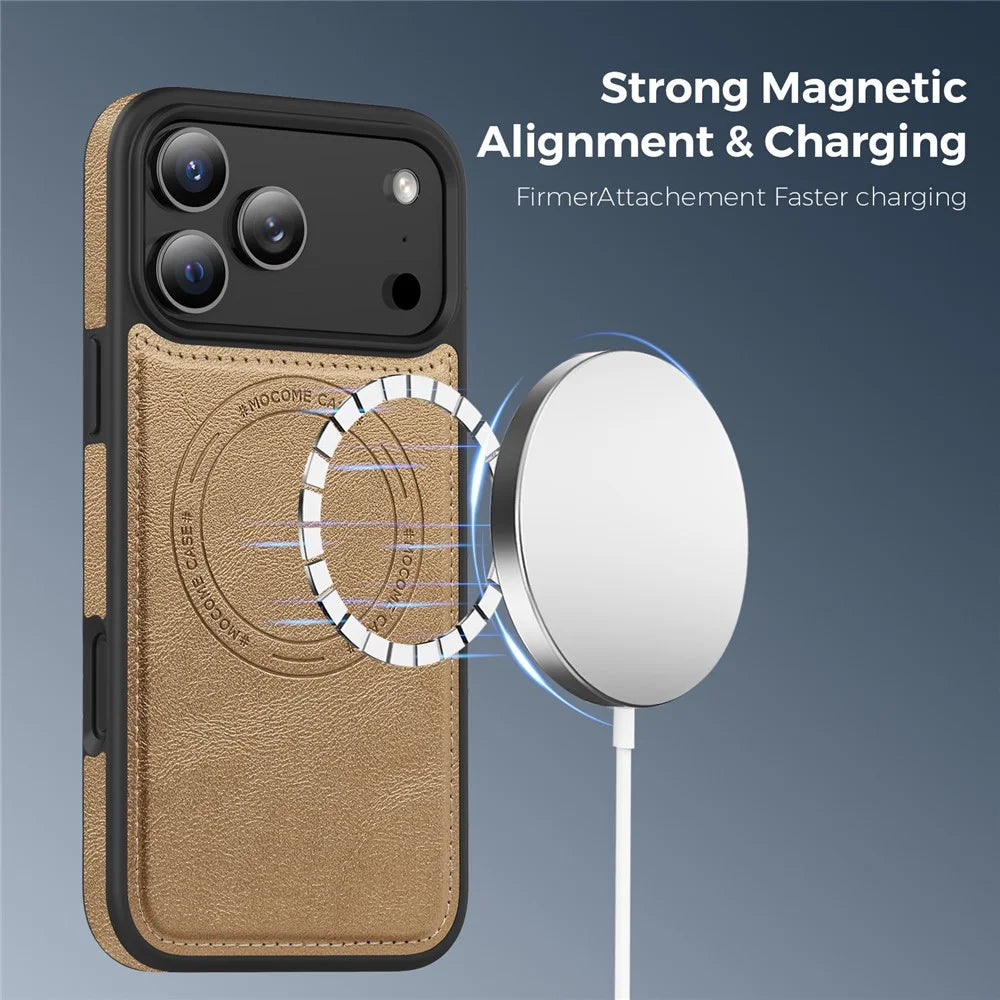 For iPhone 17 Pro Max Case Compatible with MagSafe Leather Back Phone Cover - Desert Gold - 2