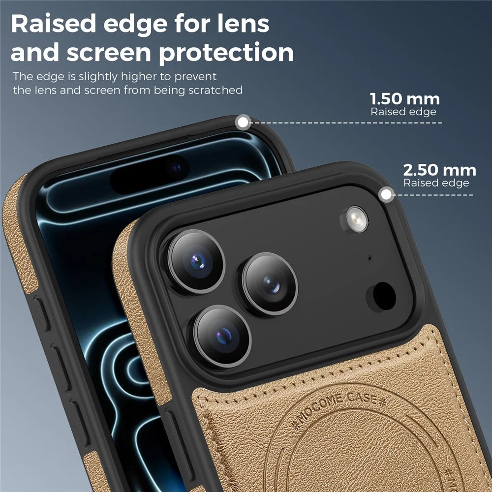 For iPhone 17 Pro Max Case Compatible with MagSafe Leather Back Phone Cover - Desert Gold - 4