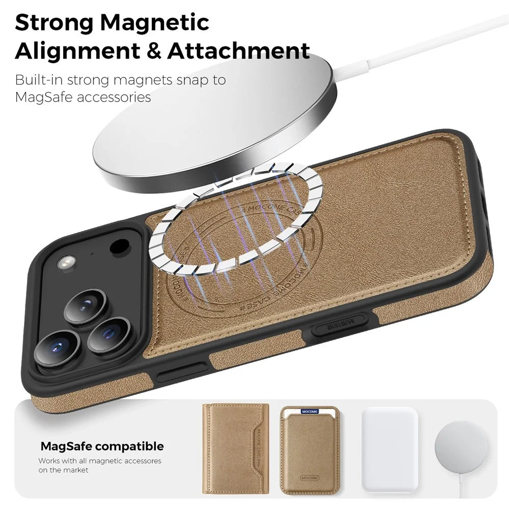 For iPhone 17 Pro Max Case Compatible with MagSafe Leather Back Phone Cover - Desert Gold - 5