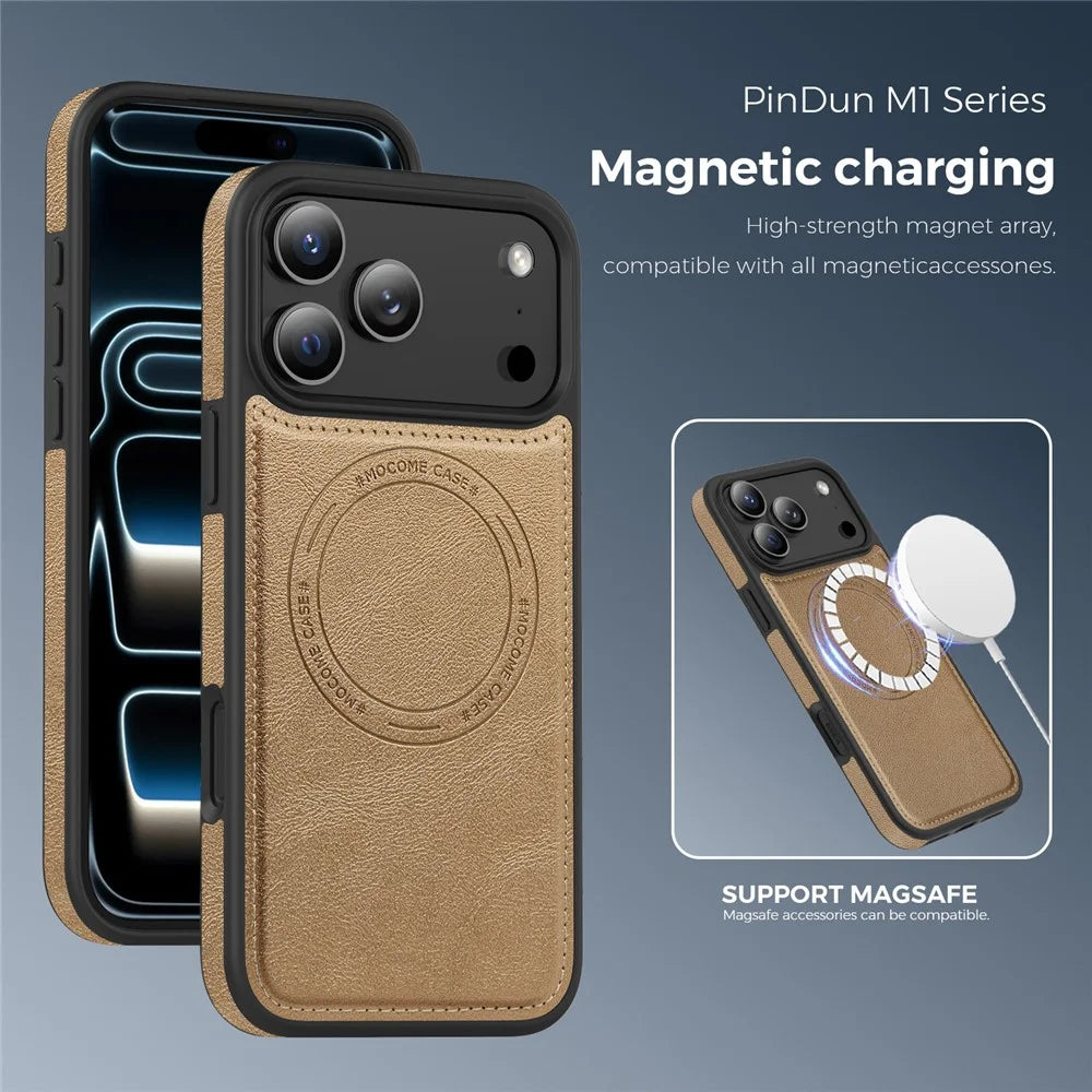 For iPhone 17 Pro Max Case Compatible with MagSafe Leather Back Phone Cover - Desert Gold - 7