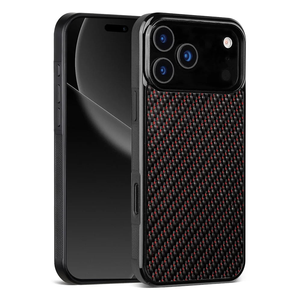 For iPhone 17 Pro Max Case Compatible with MagSafe Twill Texture Aramid Fiber TPU Shockproof Phone Cover - Red - 2