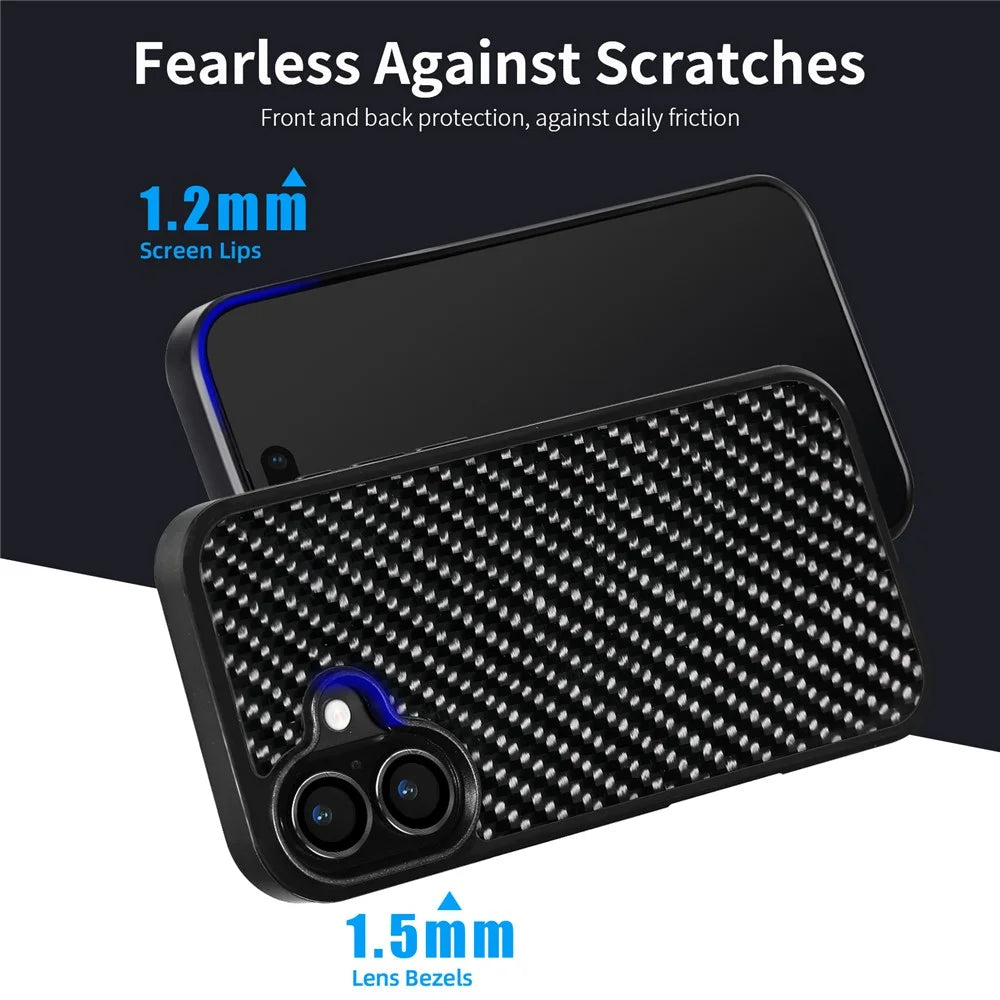 For iPhone 17 Case Compatible with MagSafe Twill Texture Aramid Fiber TPU Shockproof Phone Cover - Black - 6