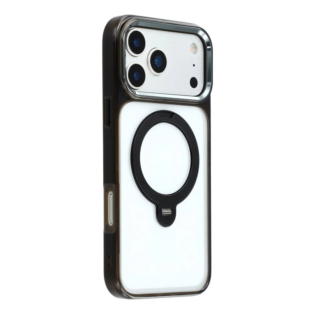 JAUCASE For iPhone 17 Pro Case Rotating Kickstand TPU + PC Clear Phone Back Cover - Transparent Black - 1