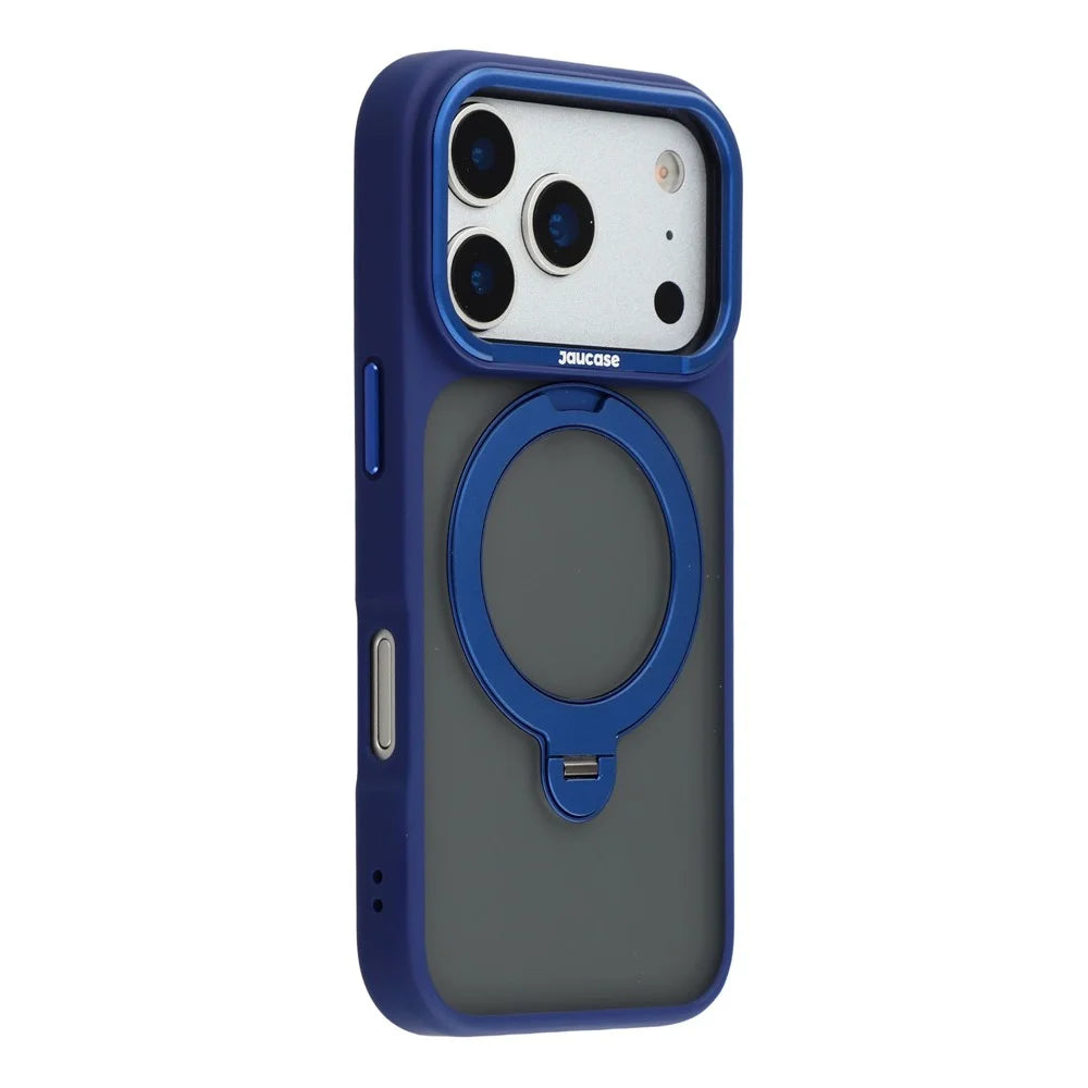 JAUCASE For iPhone 17 Pro Max Case Rotating Kickstand Skin-Touch Matte PC + TPU Phone Cover - Transparent Blue - 1