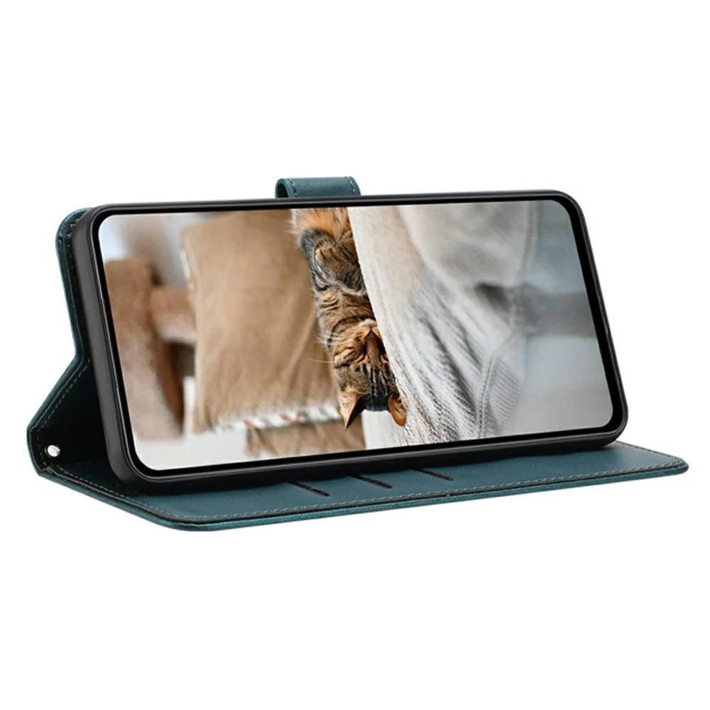 For Sony Xperia 10 VII Wallet Case Cats Imprint Leather Phone Cover with Strap - Dark Green - 2
