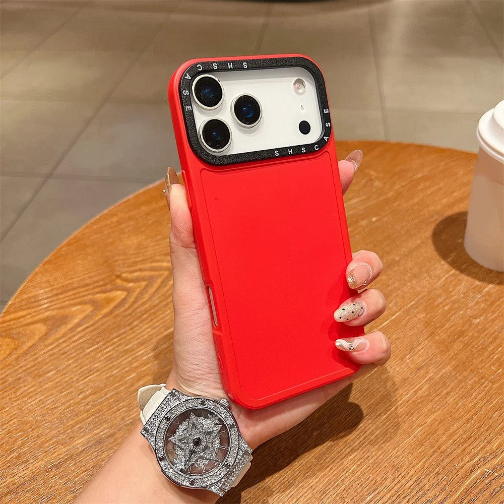 For iPhone 18 Pro Max / 17 Pro Max Case Black Lens Frame Shockproof TPU PC Phone Back Cover - Red - 1