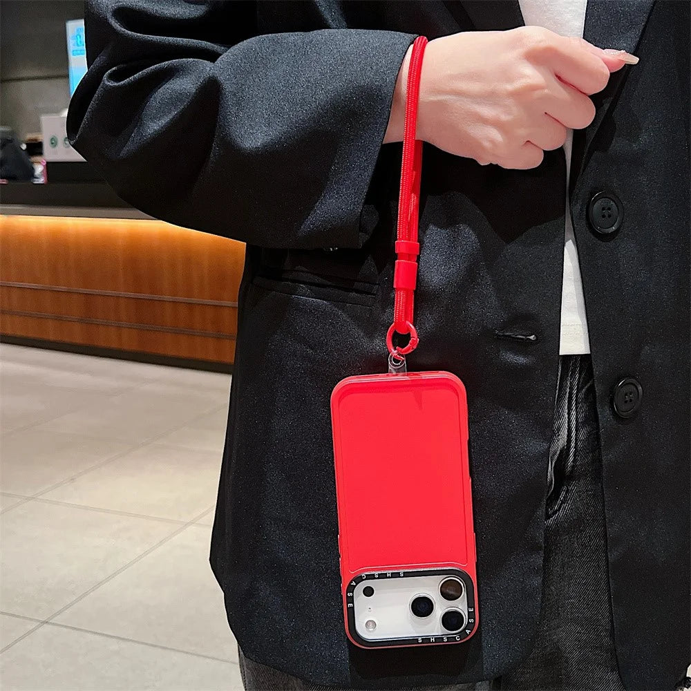 For iPhone 18 Pro Max / 17 Pro Max Case Black Lens Frame Shockproof TPU PC Phone Back Cover with Wrist Strap - Red - 2