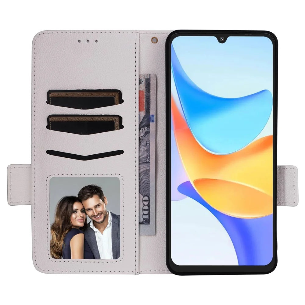 For Blackview Shark 6  /  Oscal Tiger 8 Case Litchi Texture Wallet Leather Phone Cover with Wrist Strap - White - 2