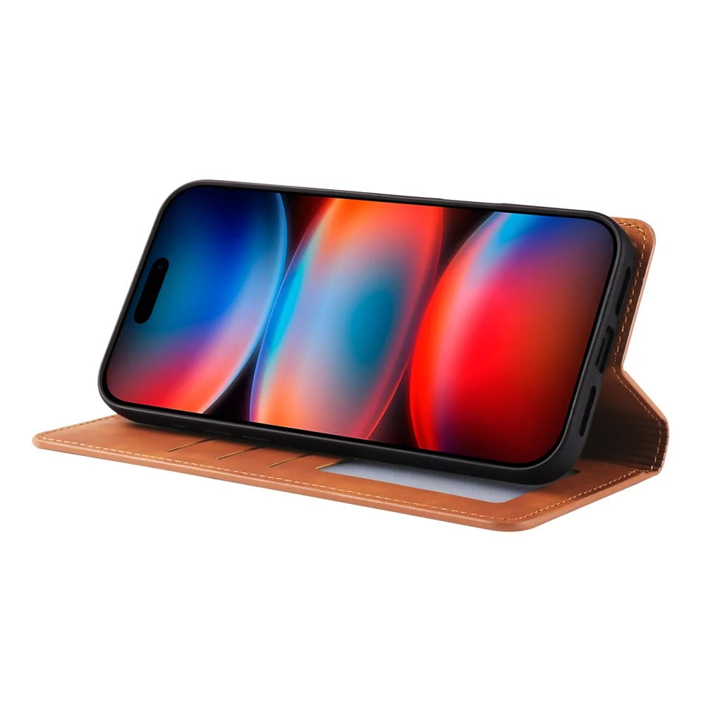 FORWENW For iPhone 17 Pro Wallet Case Magnetic Absorption Leather Flip Phone Cover with Stand - Brown - 3