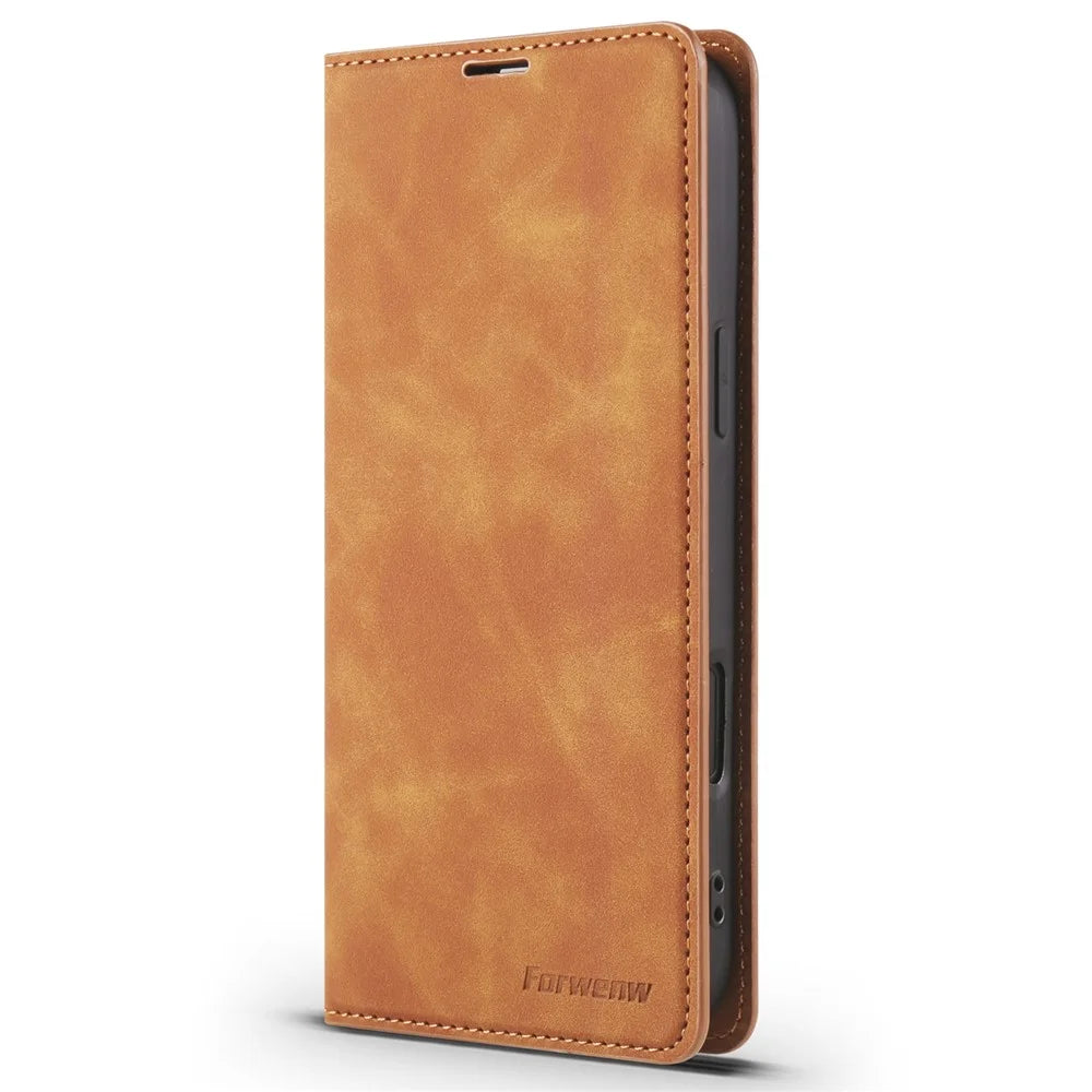 FORWENW For iPhone 17 Pro Wallet Case Magnetic Absorption Leather Flip Phone Cover with Stand - Brown - 5