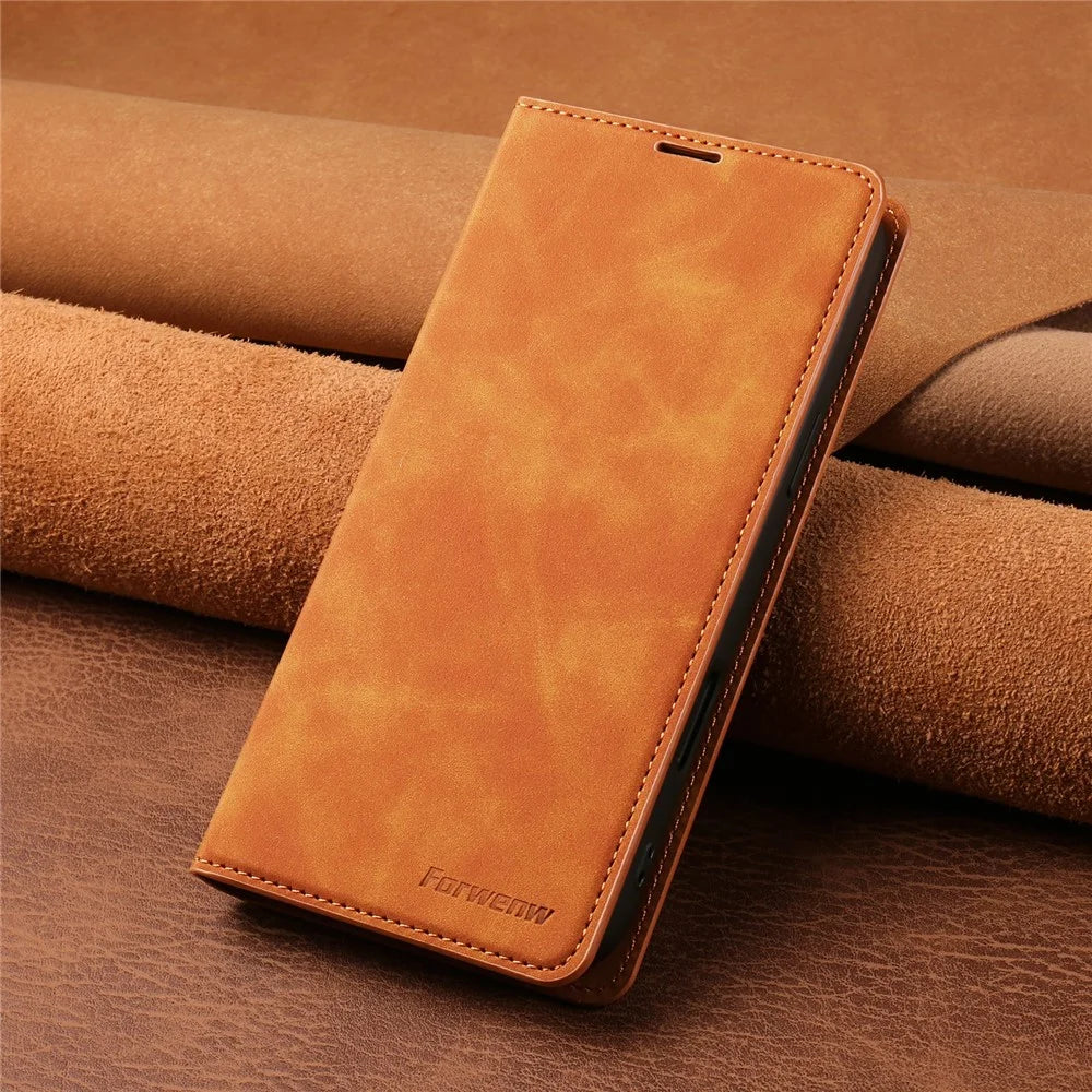 FORWENW For iPhone 17 Pro Wallet Case Magnetic Absorption Leather Flip Phone Cover with Stand - Brown - 7