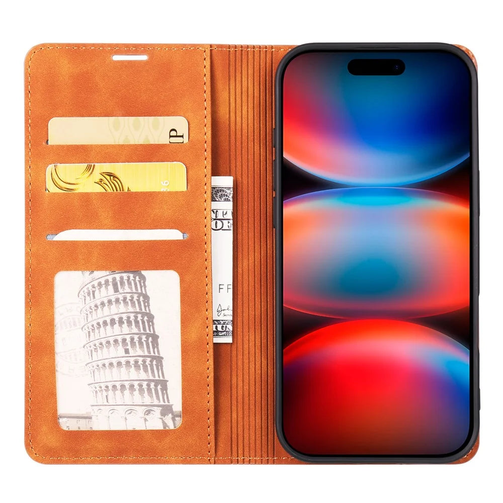 FORWENW For iPhone 17 Pro Max Wallet Case Magnetic Absorption Leather Flip Phone Cover with Stand - Brown - 2