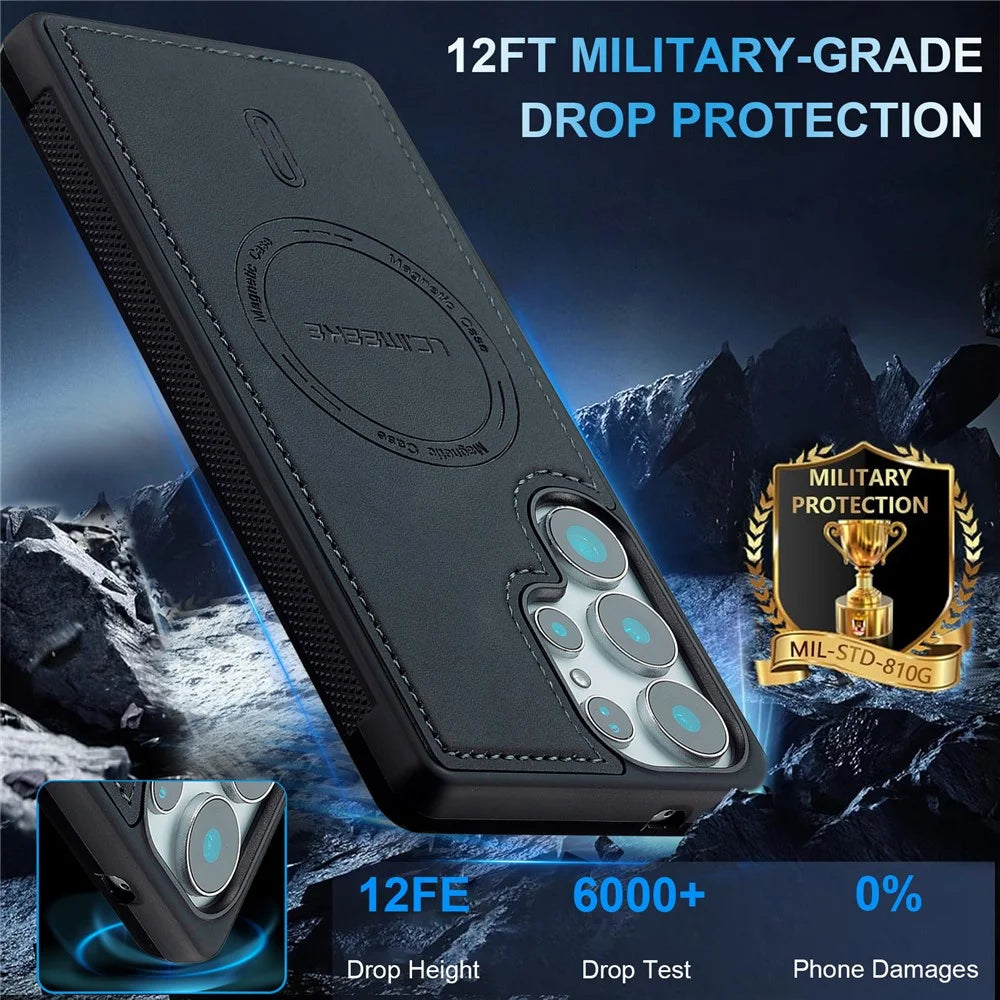 LC.IMEEKE L6 For Samsung Galaxy S25 Ultra Magnetic Case PU Leather Coated PC TPU Phone Cover - Black - 4