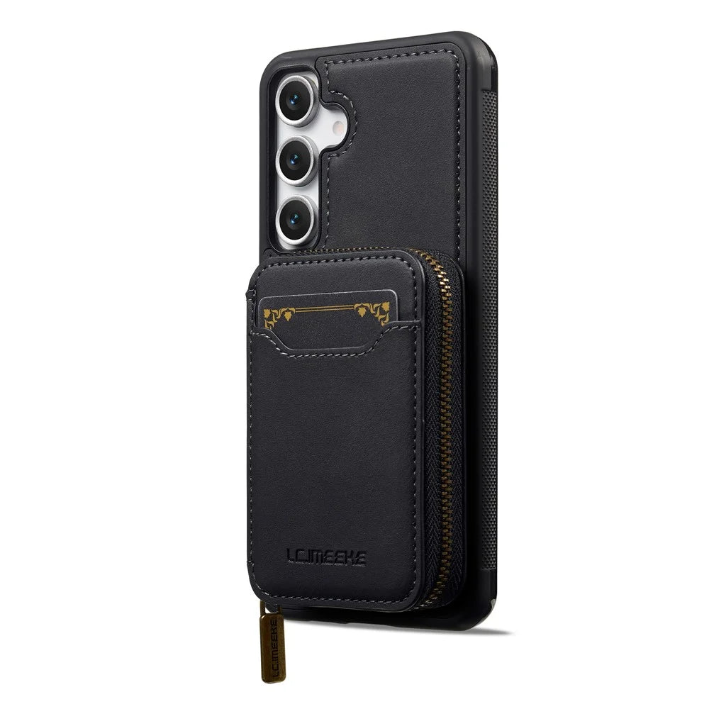 LC.IMEEKE L6 For Samsung Galaxy S23 FE Magnetic Case Detachable Zipper Wallet Leather Coated PC + TPU Phone Cover - Black - 2