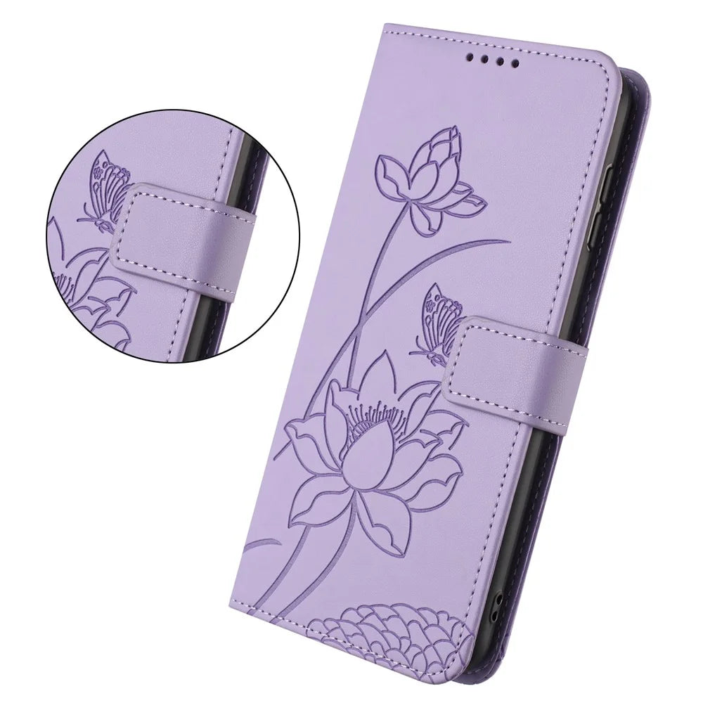 For Sony Xperia 10 VII Case Wallet Stand Lotus Imprint Leather Phone Cover with Wrist Strap - Purple - 2